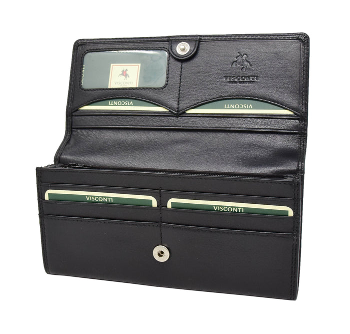 DR428 Women's Envelope Style Leather Purse Black 6