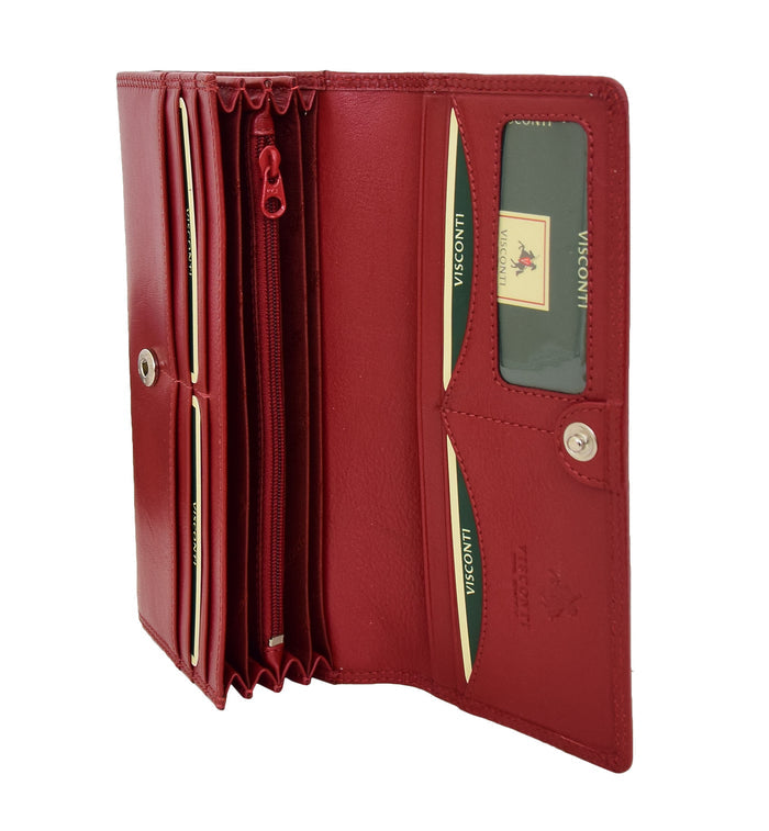 DR428 Women's Envelope Style Leather Purse Red 6
