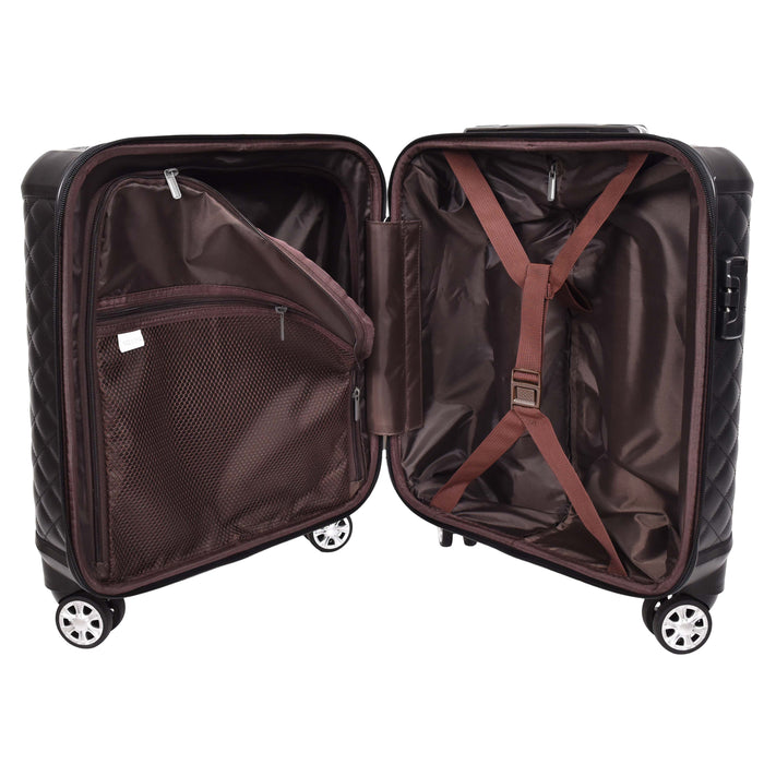 DR697 Four Wheel Pilot Case Quilted Lightweight Cabin Bag Black-8