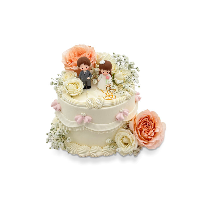 VaVa Designer Cakes Elegant Wedding Chiffon Cake – Romantic Floral Bride & Groom Design
