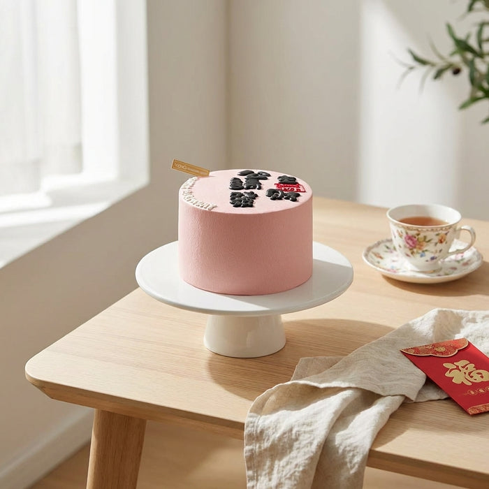 VaVa Designer Cakes Good Luck Message Chiffon Cake – Minimal Pink with Calligraphy