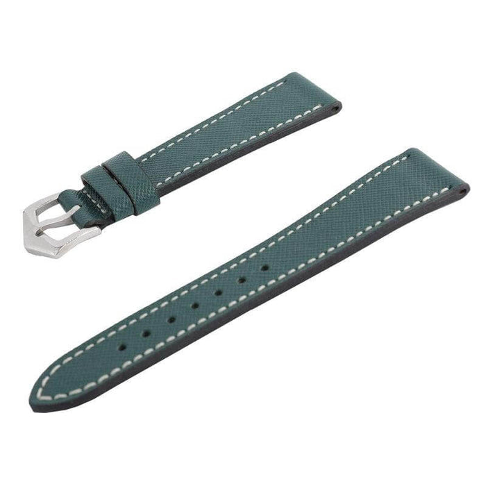 Green Saffiano  Leather Ecru Stitches  Watch Strap - Leather strap- Milano Straps