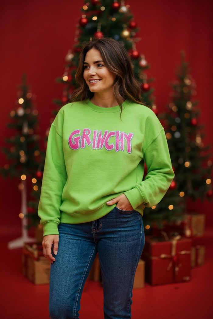 Grinchy Embroidered Sweatshirt In Green
