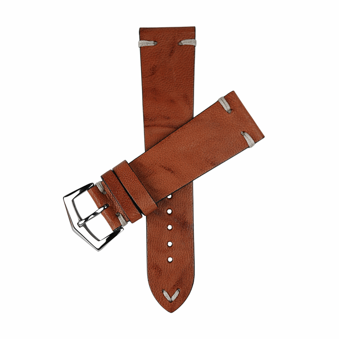 Hand Brushed Soft Caramel Cognac Vintage Leather watch Strap