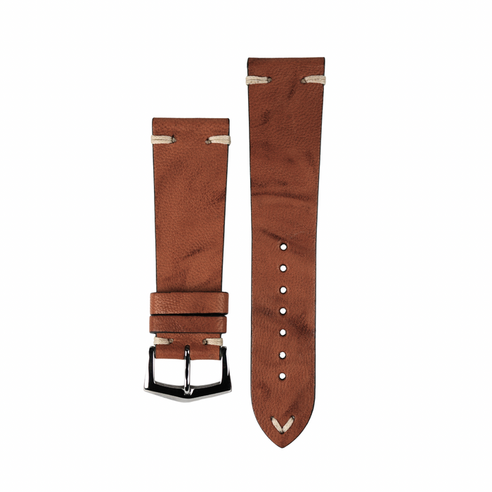 Hand Brushed Soft Caramel Cognac Vintage Leather watch Strap