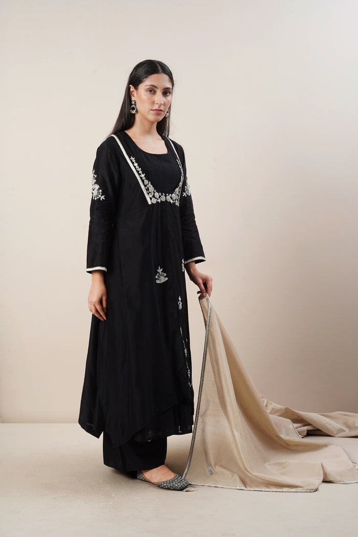 Hand Embroidered Jacket and Anarkali Set in Handloom Chanderi