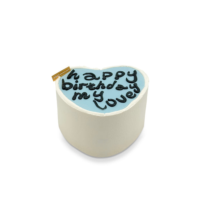 VaVa Designer Cakes Heart Message Chiffon Cake – Blue Heart with Custom Piped Text
