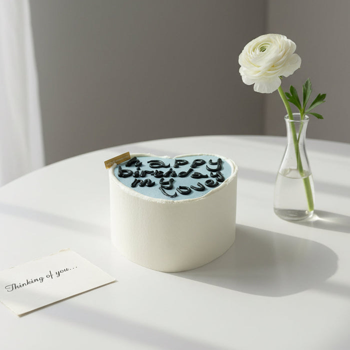 VaVa Designer Cakes Heart Message Chiffon Cake – Blue Heart with Custom Piped Text