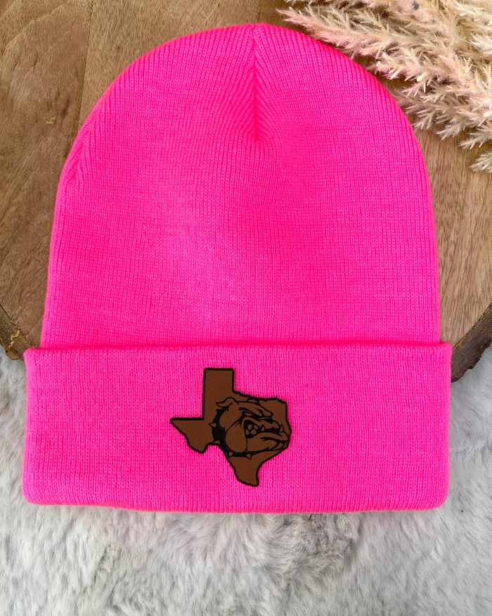 Hot Pink Sweeny Leather Patch Beanie