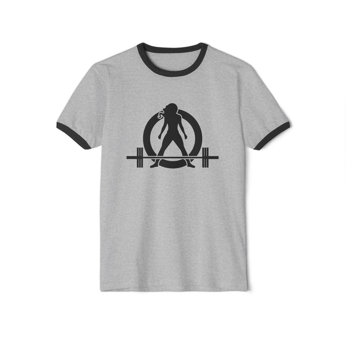 I DON’T WANT TO LOOK SKINNY I WANT TO LOOK LIKE I CAN KICK YOUR ASS – Unisex Cotton Ringer T-Shirt – Black Classic Logo Front & Back