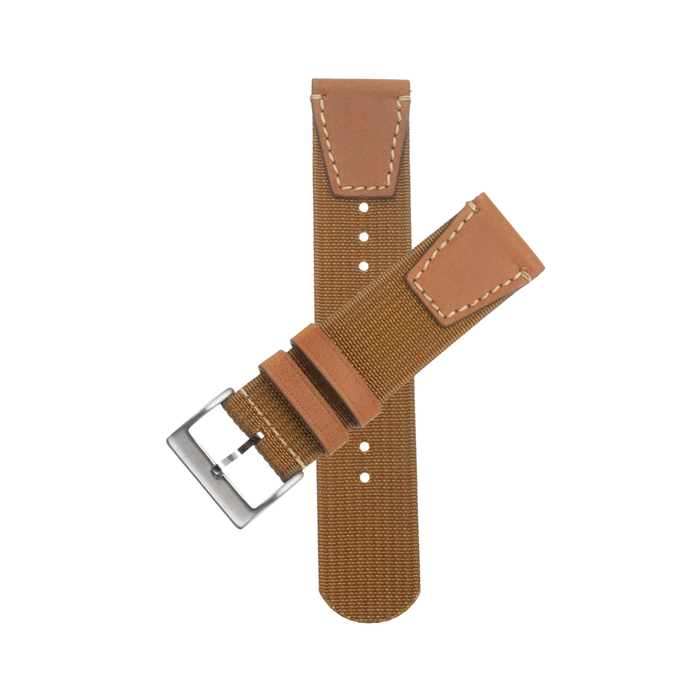 Khaki Two Piece Nylon Leather Military Watch Strap