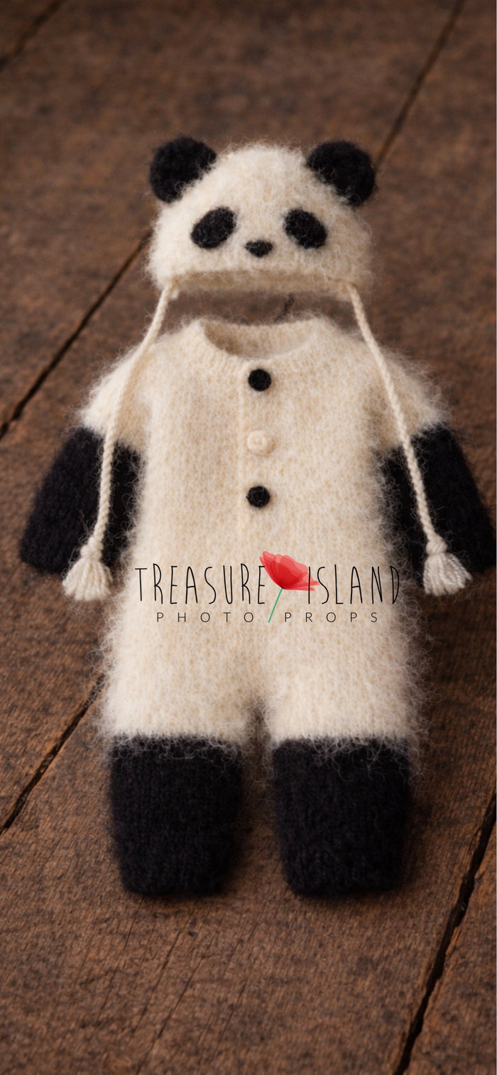 KNITTED PANDA SET - romper & hat - Knitted outfit