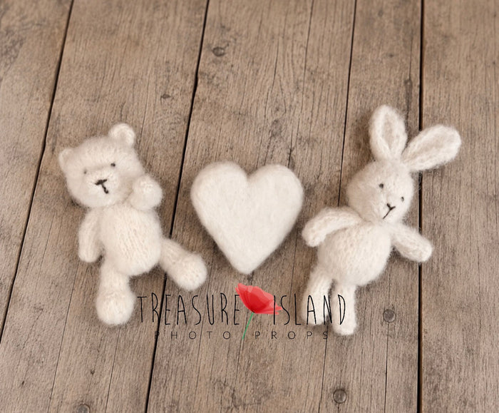 Knitted Teddy Bear & Bunny - Newborn Photo Props