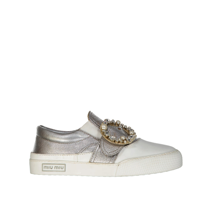 Miu Miu Leather Crystal Sneakers - WOMEN SHOES - Miu Miu - T.Luxy