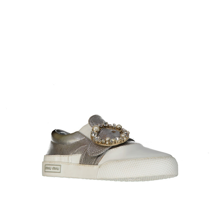 Miu Miu Leather Crystal Sneakers - WOMEN SHOES - Miu Miu - T.Luxy
