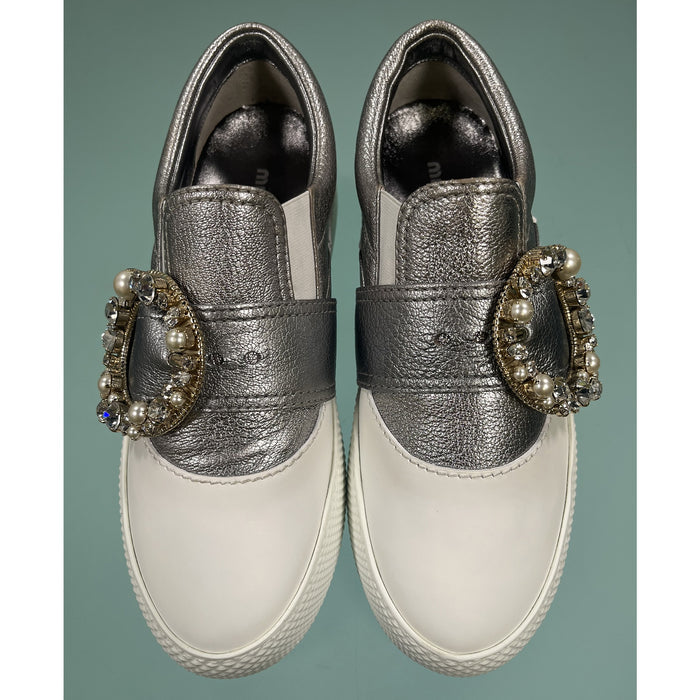 Miu Miu Leather Crystal Sneakers