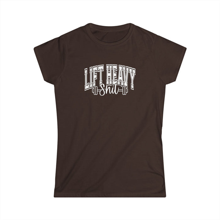 Lift Heavy Shit - Women's Softstyle Tee - White Distressed Logo on Front Plain Back