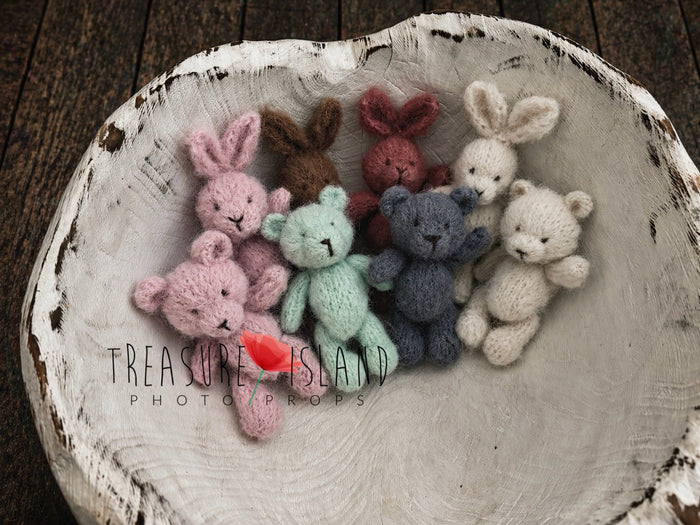Little Teddy and BUNNY Dreams | SIGNATURE COLLECTION - Luxury Handmade Newborn Photography Set - KNITTED Bear - Knitted Bunny