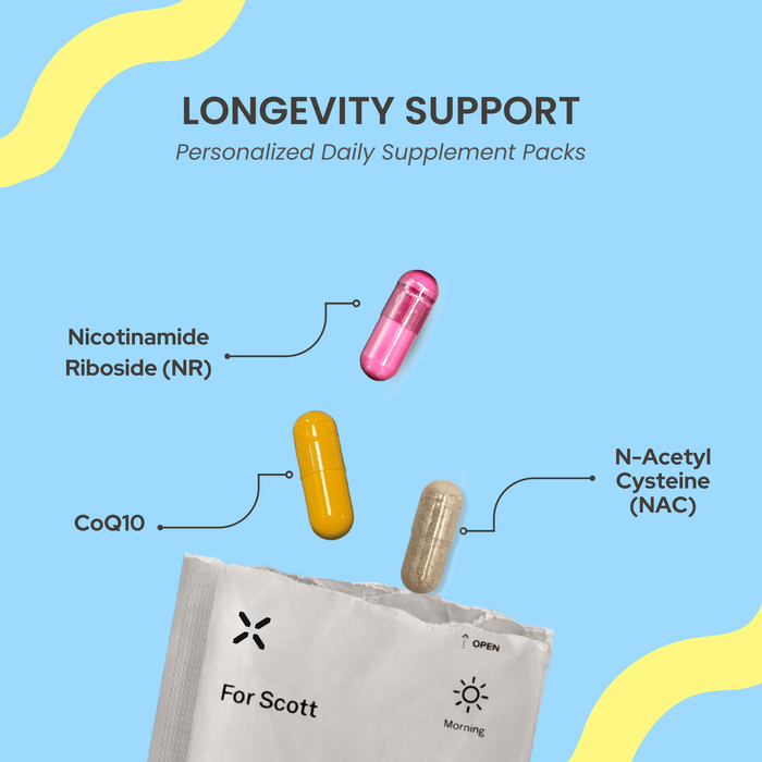PlexusDx Longevity Support personalized daily supplement pack for healthy aging and cellular energy with NAD+