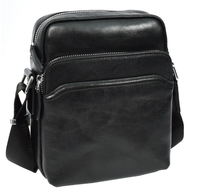 Men’s Genuine Leather Crossbody Bag – Small Travel Pouch & Passport Sling – Hendrix Black