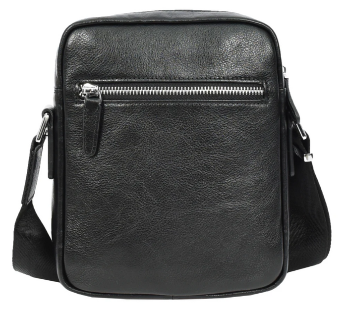 Men’s Genuine Leather Crossbody Bag – Small Travel Pouch & Passport Sling – Hendrix Black