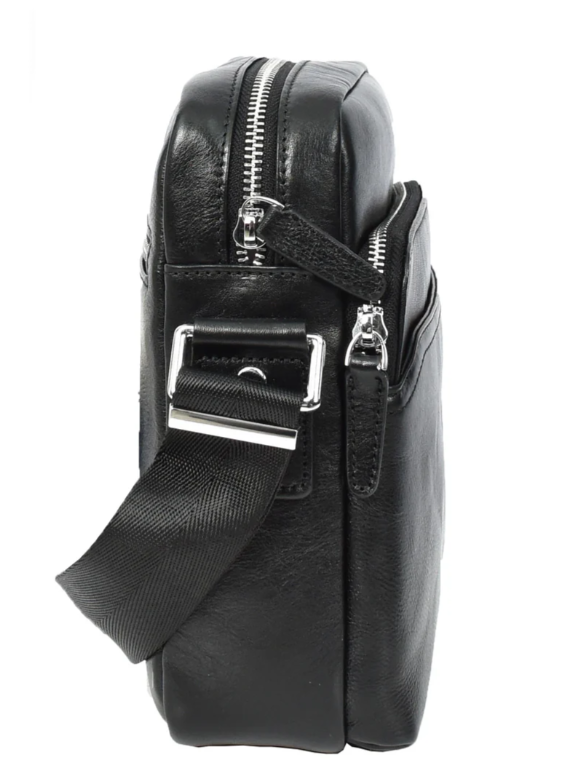 Men’s Genuine Leather Crossbody Bag – Small Travel Pouch & Passport Sling – Hendrix Black