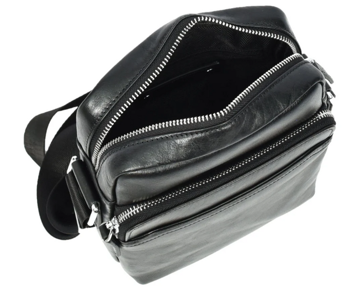 Men’s Genuine Leather Crossbody Bag – Small Travel Pouch & Passport Sling – Hendrix Black