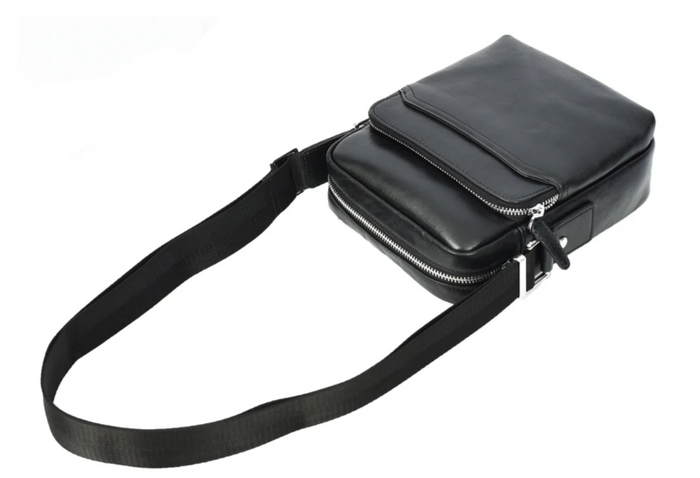 Men’s Genuine Leather Crossbody Bag – Small Travel Pouch & Passport Sling – Hendrix Black