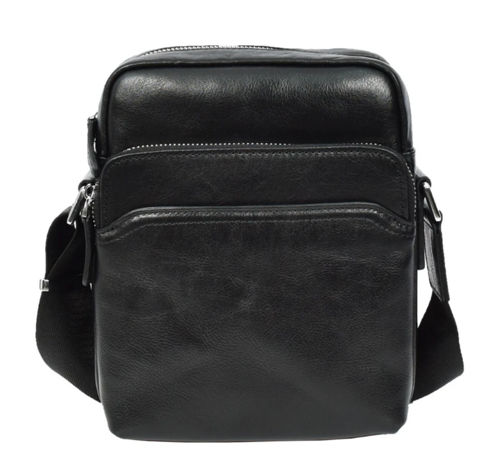 Men’s Genuine Leather Crossbody Bag – Small Travel Pouch & Passport Sling – Hendrix Black