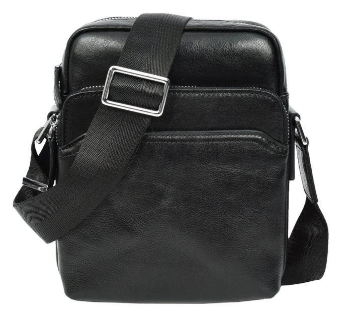 Men’s Genuine Leather Crossbody Bag – Small Travel Pouch & Passport Sling – Hendrix Black