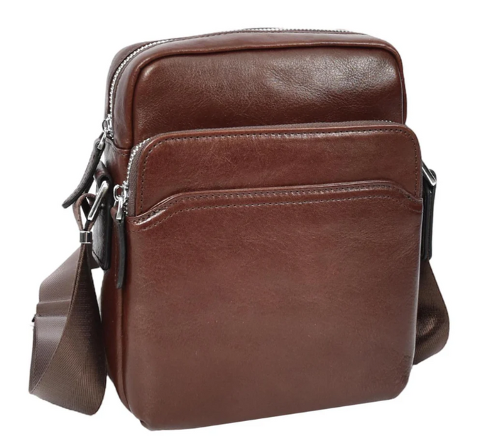 Men’s Genuine Leather Crossbody Bag – Small Travel Pouch & Passport Sling – Hendrix Brown