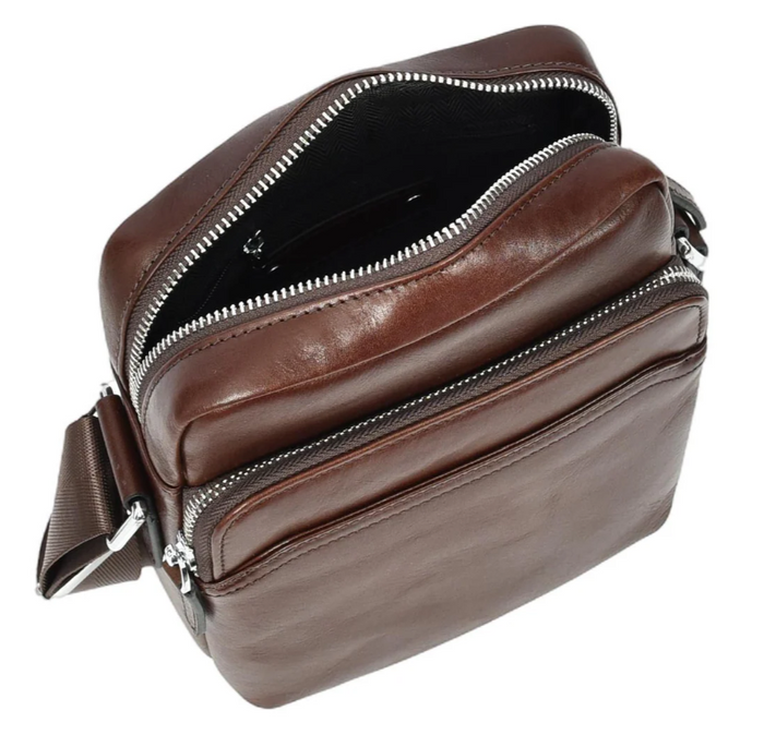 Men’s Genuine Leather Crossbody Bag – Small Travel Pouch & Passport Sling – Hendrix Brown