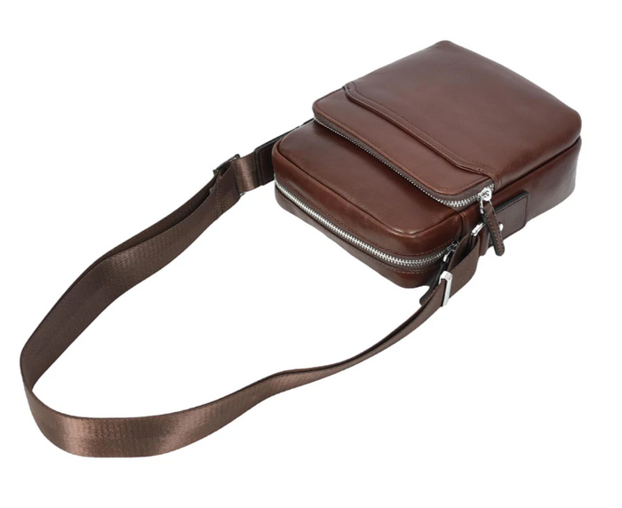Men’s Genuine Leather Crossbody Bag – Small Travel Pouch & Passport Sling – Hendrix Brown