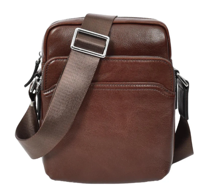 Men’s Genuine Leather Crossbody Bag – Small Travel Pouch & Passport Sling – Hendrix Brown