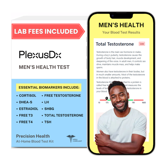 PlexusDx Men's Health & Wellness at-home blood test kit box with hormone and thyroid biomarker analysis