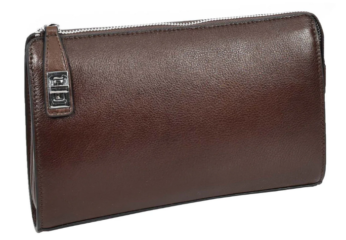 Men’s Large Leather Wrist Bag – Handheld Clutch & Travel Organizer – Wristlet Pouch – Gomez Brown