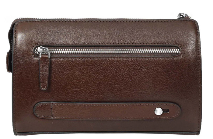 Men’s Large Leather Wrist Bag – Handheld Clutch & Travel Organizer – Wristlet Pouch – Gomez Brown