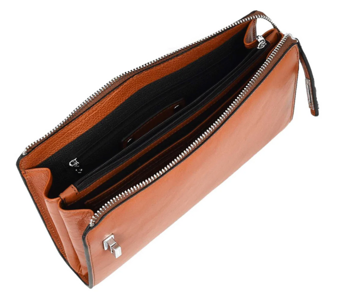 Men’s Large Leather Wrist Bag – Handheld Clutch & Travel Organizer – Wristlet Pouch – Gomez Tan