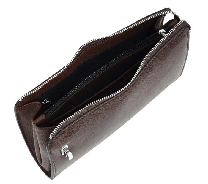 Men’s Large Leather Wrist Bag – Handheld Clutch & Travel Organizer – Wristlet Pouch – Gomez Brown