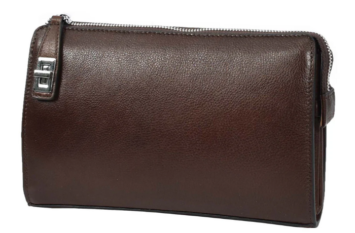 Men’s Large Leather Wrist Bag – Handheld Clutch & Travel Organizer – Wristlet Pouch – Gomez Brown