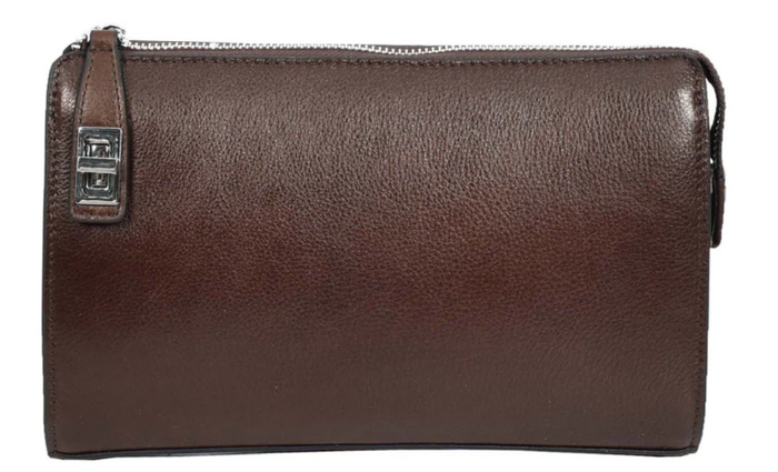Men’s Large Leather Wrist Bag – Handheld Clutch & Travel Organizer – Wristlet Pouch – Gomez Brown