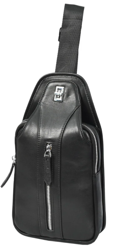 Men’s Leather Chest Bag – Large Crossbody Sling Organizer & Shoulder Travel Pack – Han Black