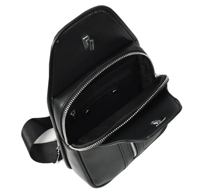 Men’s Leather Chest Bag – Large Crossbody Sling Organizer & Shoulder Travel Pack – Han Black