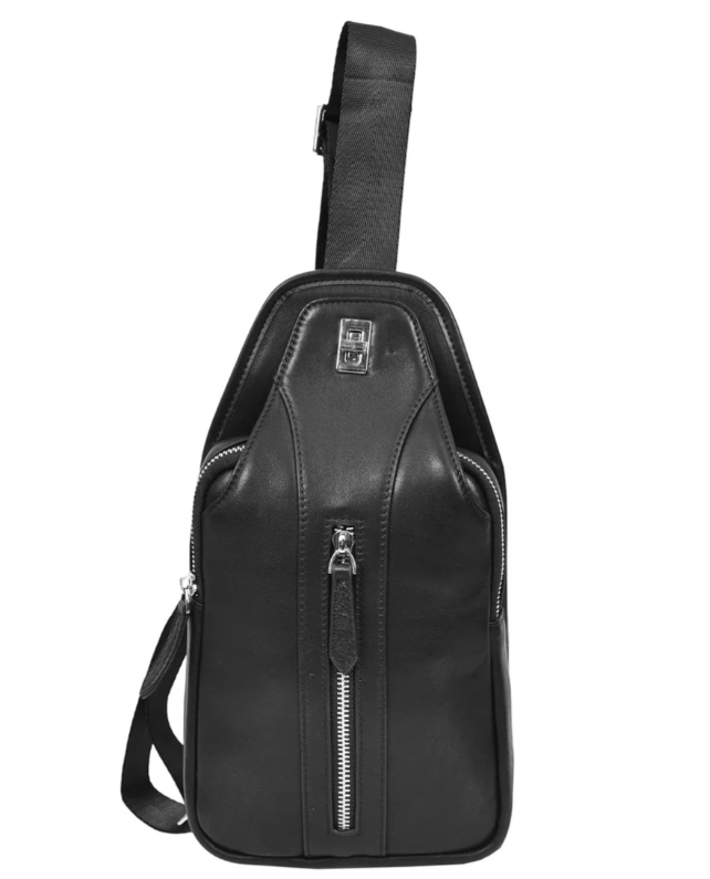 Men’s Leather Chest Bag – Large Crossbody Sling Organizer & Shoulder Travel Pack – Han Black