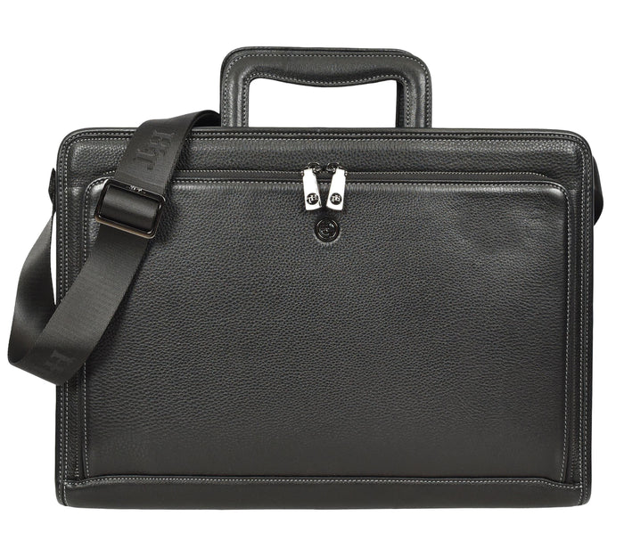 Mens Pebbled Leather Crossbody Business Briefcase Bag – Cedric Midnight Black