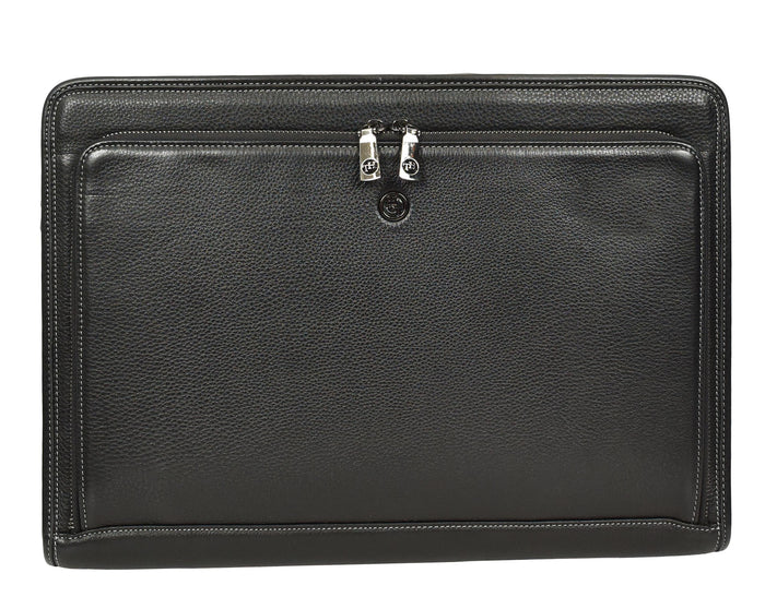 Mens Pebbled Leather Crossbody Business Briefcase Bag – Cedric Midnight Black