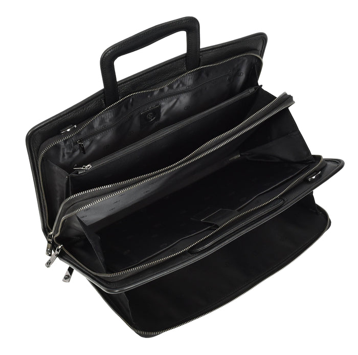 Mens Pebbled Leather Crossbody Business Briefcase Bag – Cedric Midnight Black