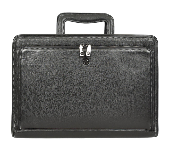 Mens Pebbled Leather Crossbody Business Briefcase Bag – Cedric Midnight Black
