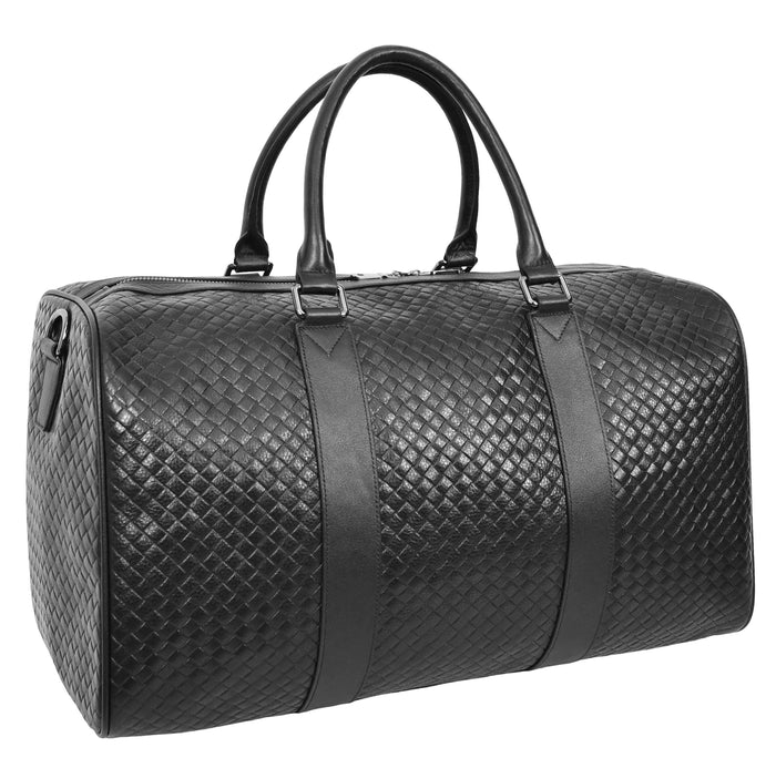 Mens Woven Leather Crossbody Travel Holdall – Davis Black Onyx