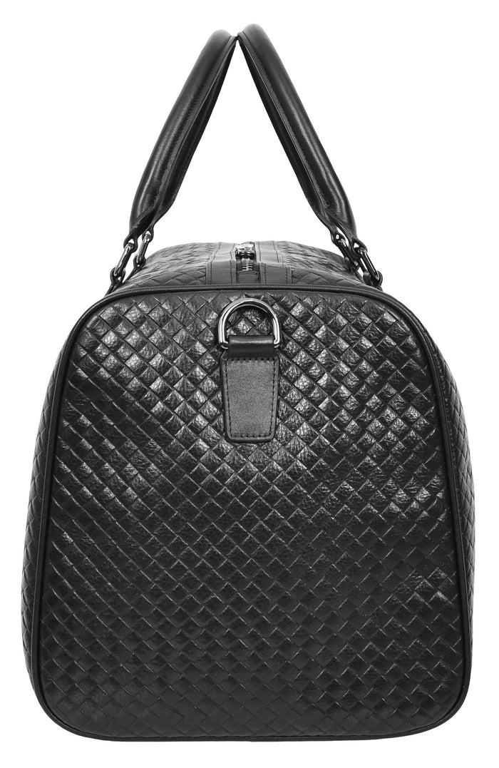 Mens Woven Leather Crossbody Travel Holdall – Davis Black Onyx